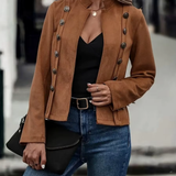 Damenjacke Übergangsjacke Vintage Stil Hochwertiger Stoff Elegant – Braun