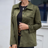 Damenjacke Wildleder Mit Knopfverschluss Elegantes Design – Grün