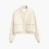 Damen kurze Bomberjacke mit Klappentaschen – Beige