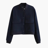 Damen kurze Bomberjacke mit Klappentaschen – Blau