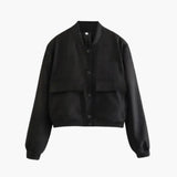 Damen kurze Bomberjacke mit Klappentaschen – Schwarz