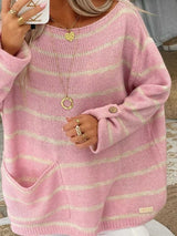 Damenpullover Baumwolle Grobstrick mit Streifen – Rosa