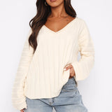 Damenpullover Baumwolle V-Ausschnitt Elegant – Aprikose