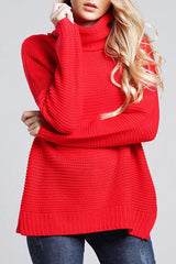 Damenpullover Grobstrick Hoher Rollkragen – Rot