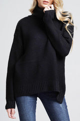 Damenpullover Grobstrick Hoher Rollkragen – Schwarz