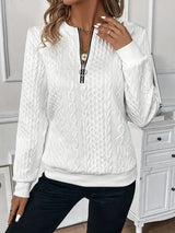 Damenpullover Zip-Up Aus Weichem Material Klassischer Schnitt – Weiß