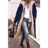 Stilvoller langer Mantel für Damen, Teddy Coat – Marineblau