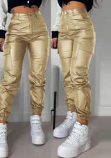 Isabella - personalisierte straße trends lange cargo-lederhosen – Gold