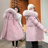 Alaisa – modischer langer parka-mantel mit pelzkragen 2024 – Rosa