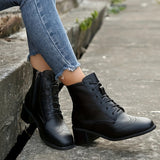 Damen Klassische Lederstiefel – Schwarz