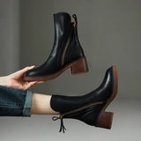 Damen Stiefeletten mit Blockabsatz und Reißverschluss – Schwarz