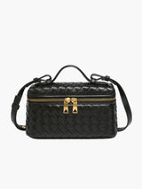 Elegante geflochtene Mini-Tasche in Boxform – Schwarz