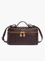 Elegante geflochtene Mini-Tasche in Boxform – Kaffeebraun