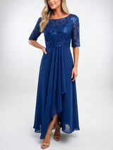 Zerda – Elegantes Midi Kleid Aus Spitze – Dunkelblau