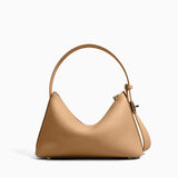Delia | Kleine Damen-Schultertasche aus strukturiertem Leder in Camel mit goldfarbenem Schlossverschluss – Taupe