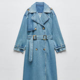 Langer Trenchcoat für Damen mit Gürtel | Blau – Blau