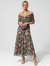 Manich – Fließendes Midikleid – Blumenmuster in Grün