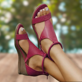 Stuttgart | Orthopädisch Ledersandalen mit Absätzen für Frauen stilvoll 2025 – Weinrot