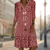 Elaria Damen Midikleid mit Blumenmuster – Floraler Chic für Jede Gelegenheit – Rot