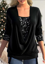 Diana | SparkleFlow Paillettenbluse in Übergröße – Schwarz