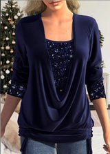 Diana | SparkleFlow Paillettenbluse in Übergröße – Dunkelblau