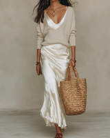 Nelena - Elegantes Midikleid Mit Pullover – Weiß