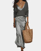 Thalia - Satin-Maxikleid – Grau
