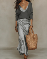 Nelena - Elegantes Midikleid Mit Pullover – Grau