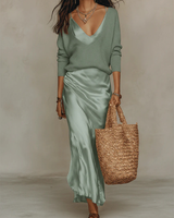 Nelena - Elegantes Midikleid Mit Pullover – Grün