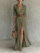 Velina - fließendes, plissiertes Maxikleid – Grün