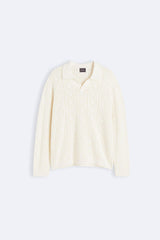 Eleganter Häkel-Strickpullover mit Polokragen – Creme