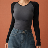 Sportliches Raglan-T-Shirt mit langen Ärmeln für Damen | Elena – Dunkelgrau