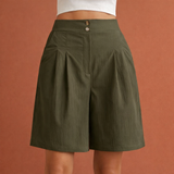 Hoch taillierte, weite Shorts für Damen mit eleganter Passform | Zafina – Dunkelgrün