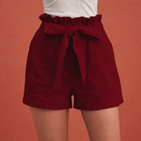 Leinen Damen Shorts mit hoher Taille und Schleifenbund | Zoë – Dunkelrot