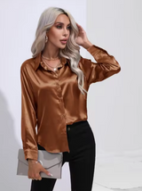 Doreen | Elegante Satin Charm Bluse – Dunkelbraun