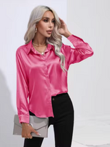 Doreen | Elegante Satin Charm Bluse – Dunkelrosa