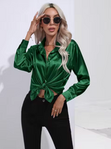 Doreen | Elegante Satin Charm Bluse – Dunkelgrün