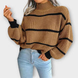 Greta | Gestreifter Rollkragenpullover – Khaki