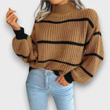 Amelithra – Rollkragenpullover mit Streifen – Khaki