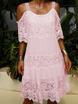 Acuza - Chiffon-Spitzenkleid – Rosa