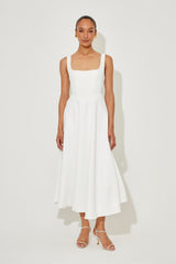 Amelia | Zeitloses, fließendes Midikleid – Weiß