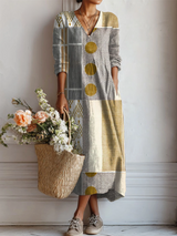 Vintage-Tunika-Kleid für Damen mit abstraktem geometrischem Kunstdruck – Mehrfarbig