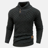 Pullover Herren Strick Mit Knopfkragen | Struktur Design – Schwarz