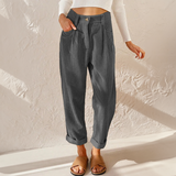 Gwendolyn | Cord Elastischer Bund Hose – Grau