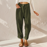Gwendolyn | Cord Elastischer Bund Hose – Grün