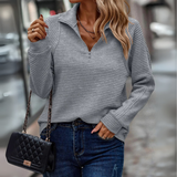 Suzanne™ - Pullover mit halbem Reißverschluss und Details – Grau
