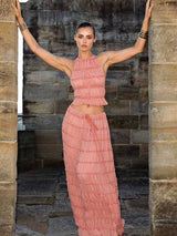 Yuna | Boho-Volant-Ensemble – Rosa