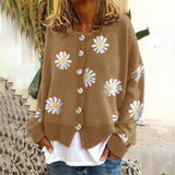 Damen Strickpullover mit Blumenmuster | Langarm – Khaki
