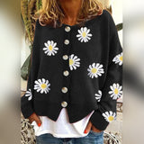 Damen-Strickjacke | Klassisch mit Blumenmuster – Schwarz