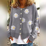 Damen-Strickjacke | Klassisch mit Blumenmuster – Grau